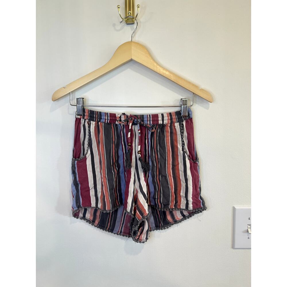 Angie Striped Tassel Pull-On Shorts Size Medium